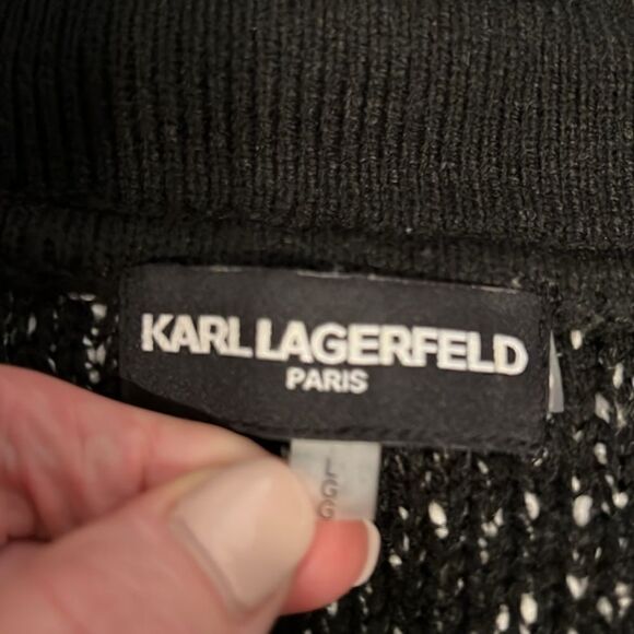 Karl‎ Lagerfeld Black/White Button Up Cardigan Sweater Size L - Picture 11 of 12